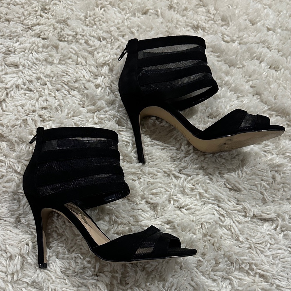 NINA Black Strappy Mesh Women’s Heels, Romantic, Nostalgic Style Sz 5.5